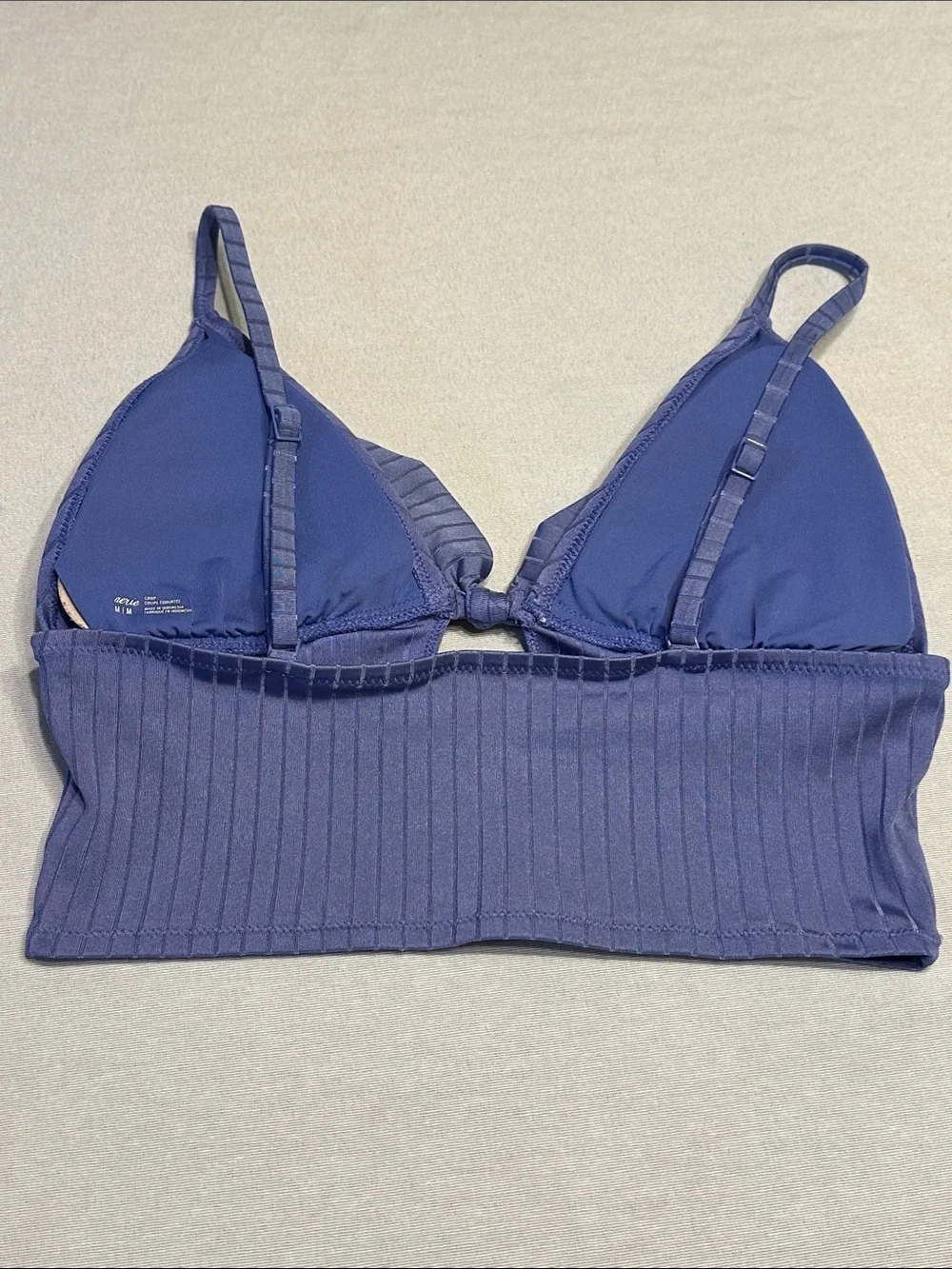 aerie Ribbed Shone Longline Tie Front Triangle Crop Bikini Top